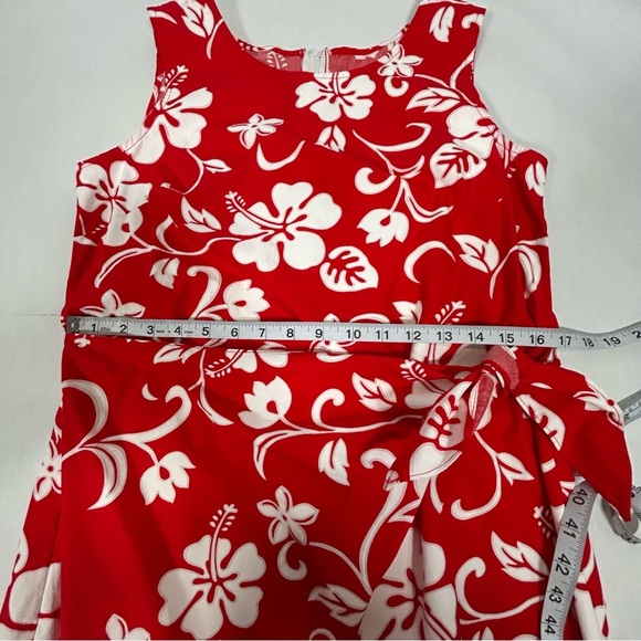Paunani Hibiscus Sleeveless Mock Wrap Tie Front Midi Hawaiian Sarong Dress - Picture 8 of 10